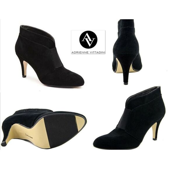 NWT Adrienne Vittadini 8 Booties Black Suede Leather Ankle Boots 3" high heel 8M - Picture 1 of 8